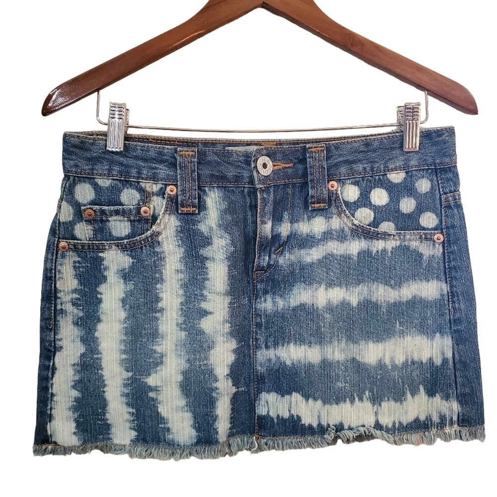 Levi's Super Low 518 Skirt Womens Size 3 Mini Denim Y2K Frayed Striped Spotted